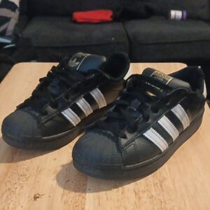 Adidas Kids Black Sneakers with White Stripes